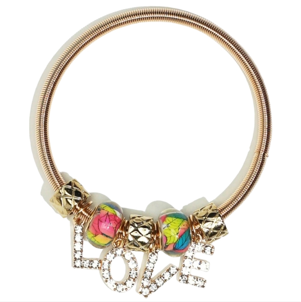 NWT Nicole Purest Essence Gold Tone LOVE Stretch Bracelet